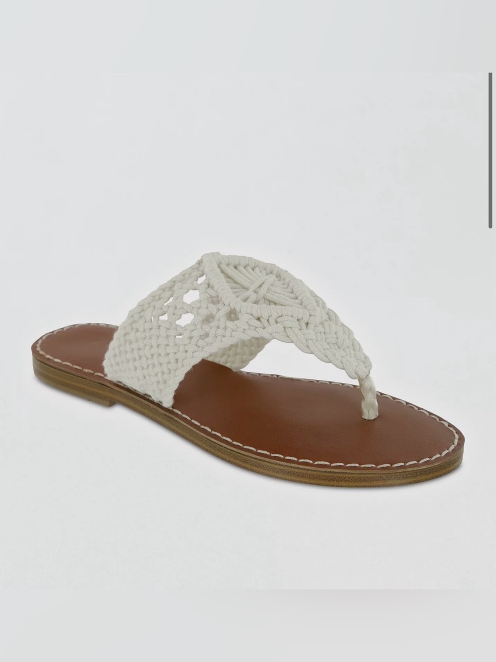 MIA Cream Macramé Toe-Post Sandals with Brown Footbed
